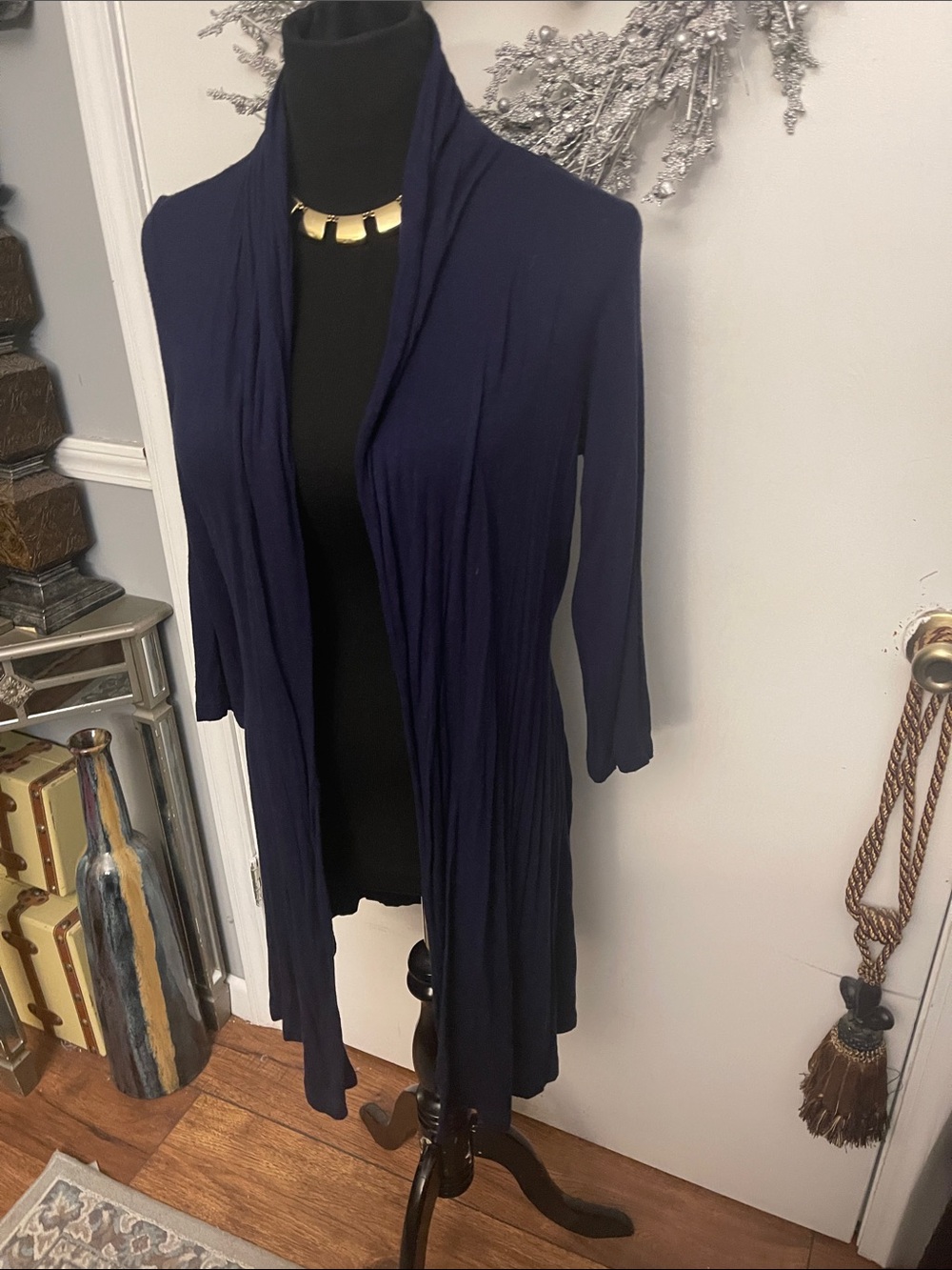 Navy Open-Front Women's Cardigan Sweater